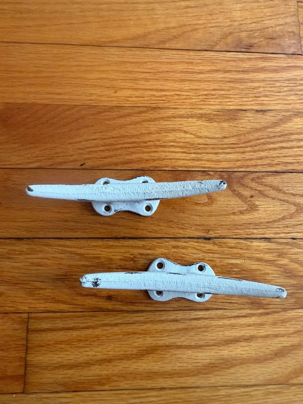 Pair of White Cast Iron Boat Cleats - Decorative Nautical Hardware